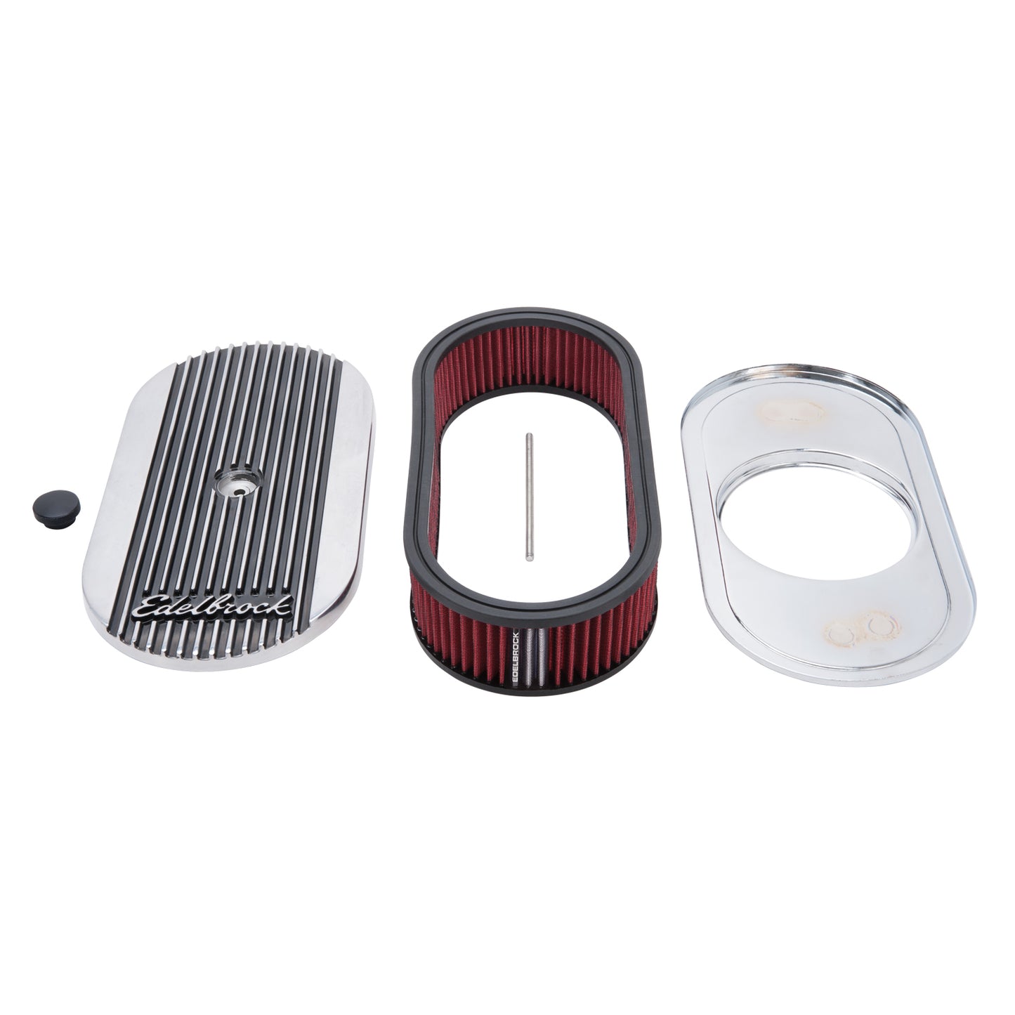 Edelbrock Elite 2 Series Polished Oval Air Cleaner For Single 4-BBL Carb - 2.5" Element - 4273 Edelbrock