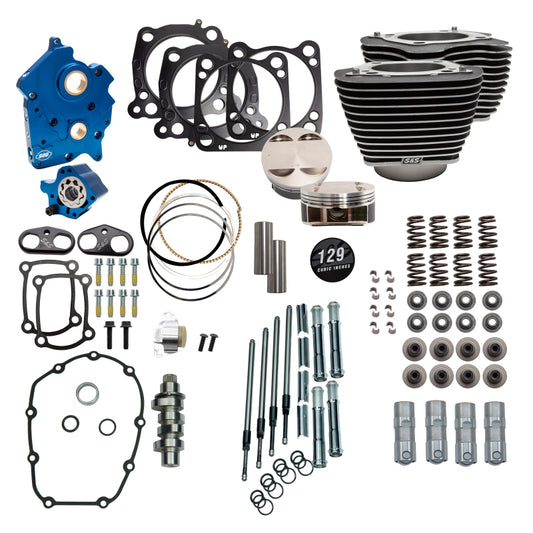 S&S Cycle 2017+ M8 129in Power Pk w/ Chrm Pushrod Tubes & Cam Chain Tensioner - Blk w/ HL Incl. VVT