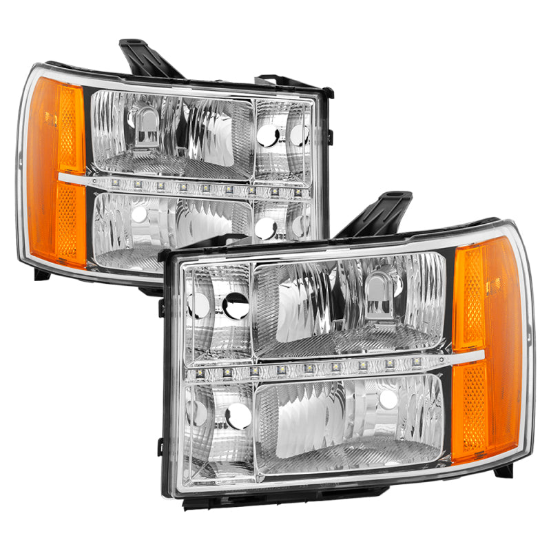 xTune GMC Sierra 07-13 Headlights with Daytime LED Running Light - Chrome HD-JH-GSIE07-LED-C