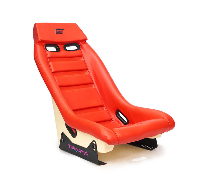 NRG GT Retro Bucket Seat - Red PVC Leather Red Stitching Off-White Fiberglass Back - PRI-100RD-STARDUST