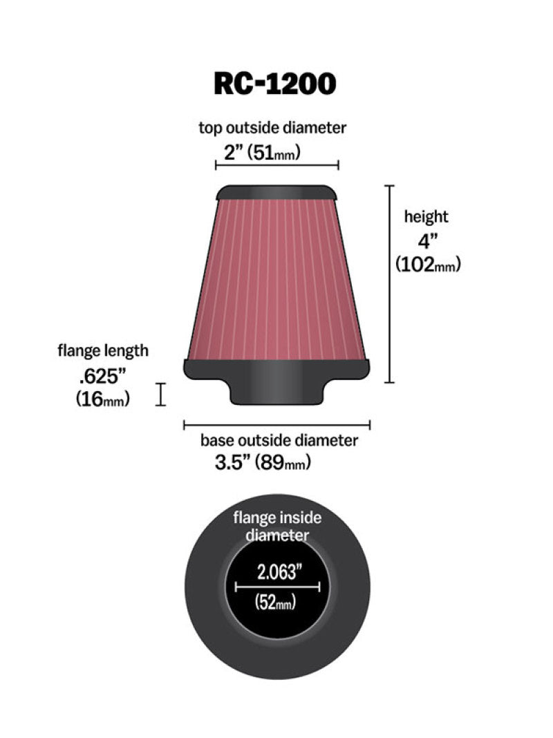 K&N Universal Chrome Filter 2.063in Flange ID x 3.5in Base OD x 2in Top OD x 4in H K&N Engineering