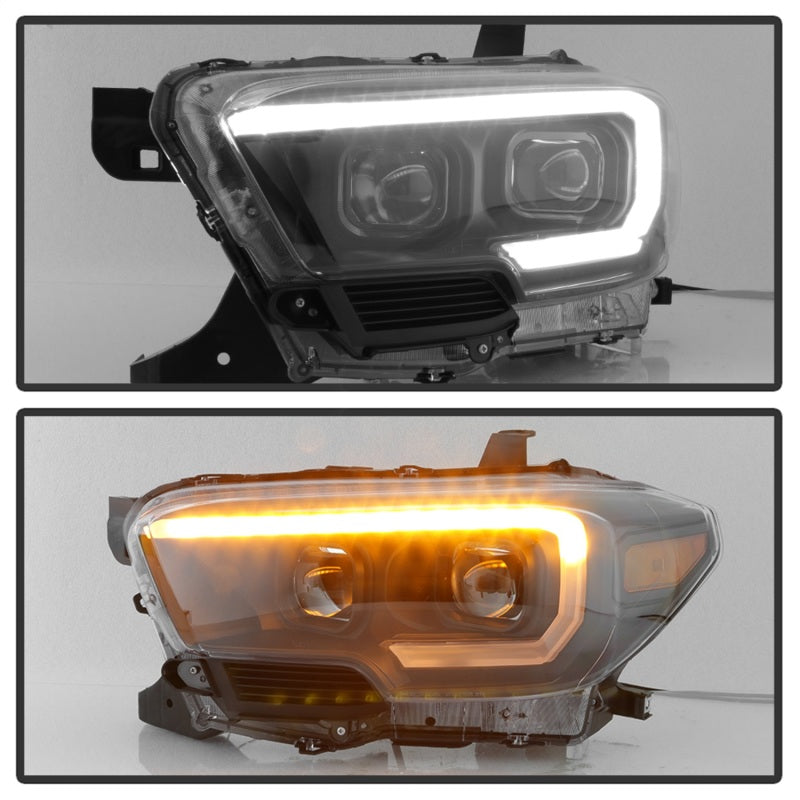 xTune 16-18 Toyota Tacoma SR/SR5 DRL Proj Headlights w/Turn Signal - Blk (PRO-JH-TTA16-SR-BK) SPYDER