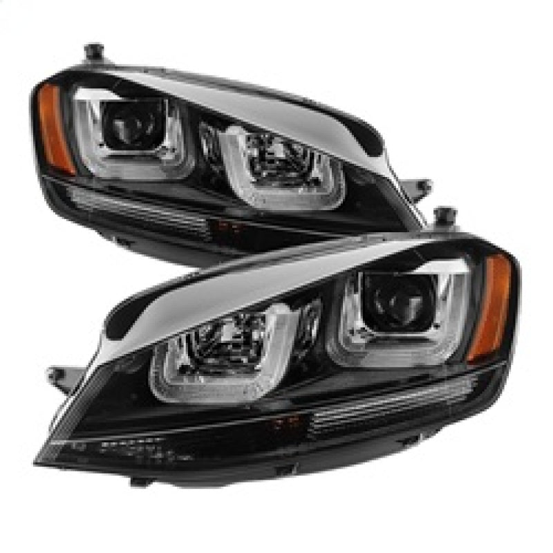 Spyder Volkswagen Golf VII 14-16 Projector Headlights DRL LED Blk Stripe Blk PRO-YD-VG15-BLK-DRL-BK SPYDER