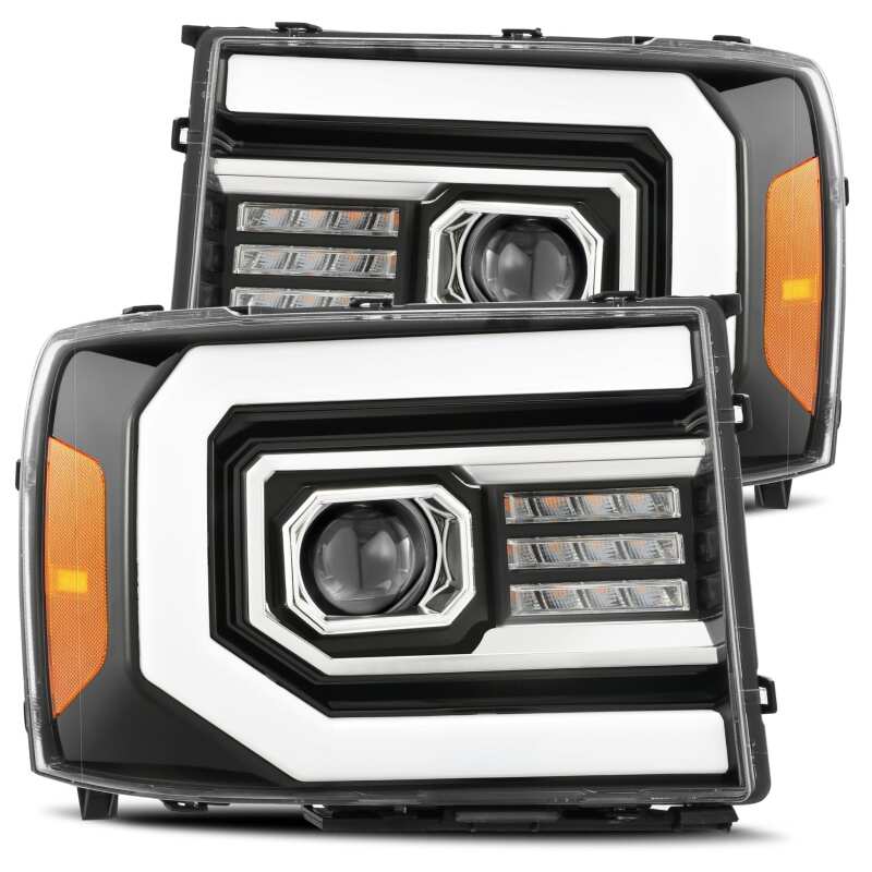 AlphaRex 880097 07-13 GMC Sierra 1500 (No Clsc) LUXX-Series LED Proj HL Jet Blk w/Actv Lgt & Seq.Sig / DRL