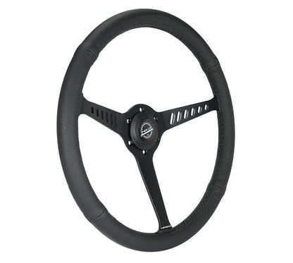 NRG Reinforced Stealth Wheel (380mm) 3 Spoke Center 1in Deep Dish - Perforated Leather Black Stitch - RST-380-STL-B