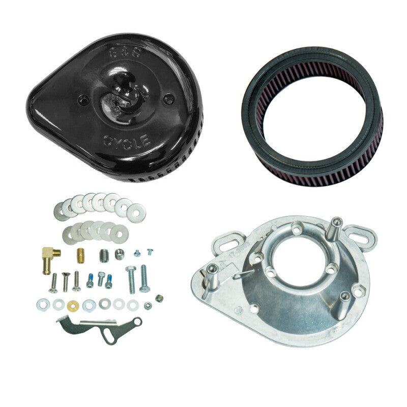 S&S Cycle 84-99 BT w/ Super E/G Carb Stealth Air Cleaner Kit w/ Gloss Black Slasher Teardrop - 170-0771