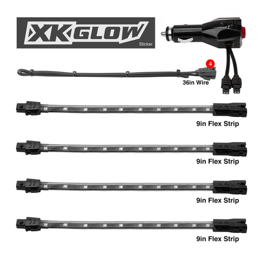 XKGlow Green - 4x8" Single Color XKGlow UnderglowLED Accent Light Car/Truck Kit - 4 Piece - Part XK041004-G