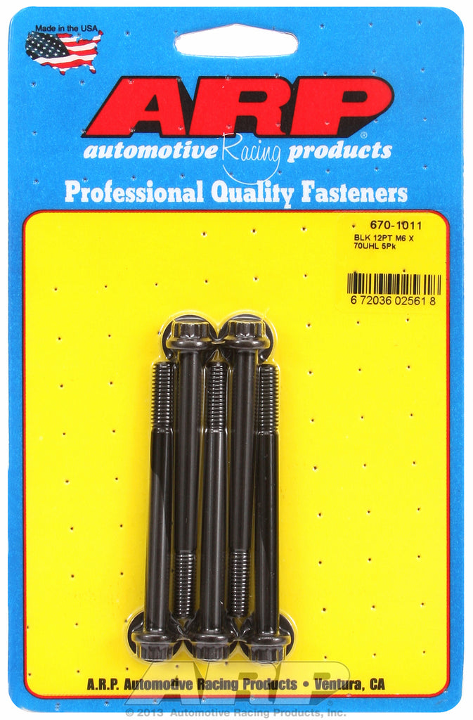 ARP M6 x 1.00 x 70 12pt Black Oxide Bolts - 5pk