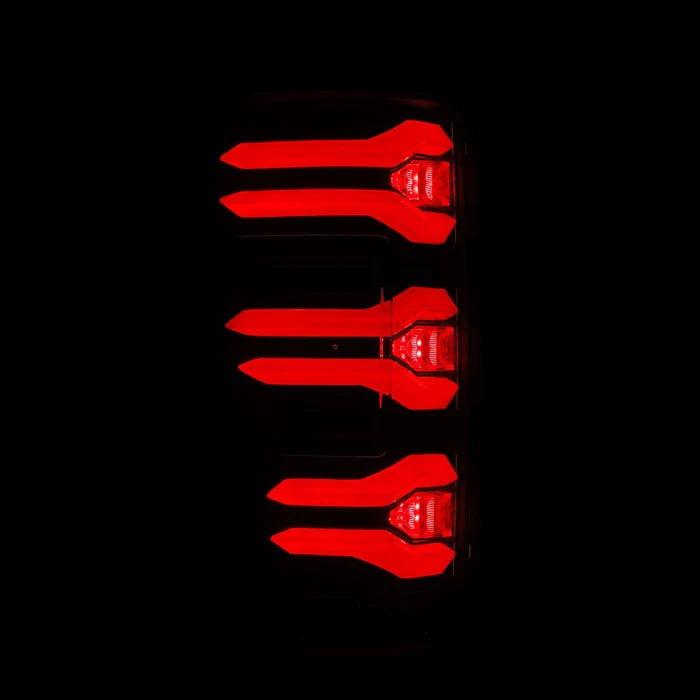 AlphaRex 659091 LUXX-Series LED tail lights for 2017-2022 Ford F-250, F-350 and F-450 without BLIS featuring black housings and smoked lenses