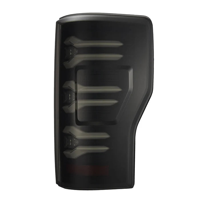 AlphaRex 659091 LUXX-Series LED tail lights for 2017-2022 Ford F-250, F-350 and F-450 without BLIS featuring black housings and smoked lenses