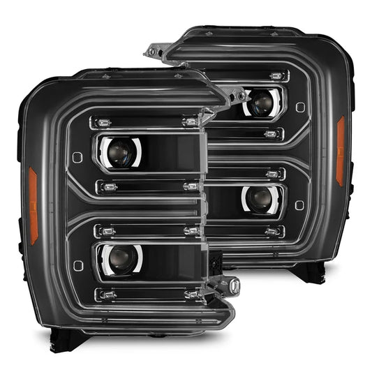 AlphaRex 880909 LUXX-Series LED projector headlights for 2023-2026 Ford Super Duty with black housing, selectable DRL, and sequential signals