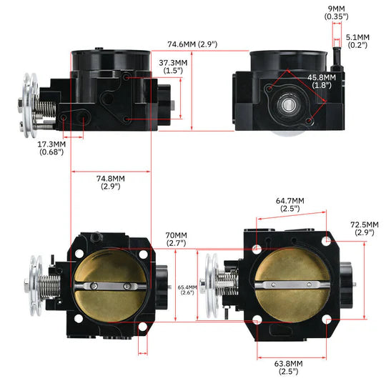 PLM Silver Power Driven K-Series Throttle Body (K20 K24) PLM-TB-70MM-K20-SIL