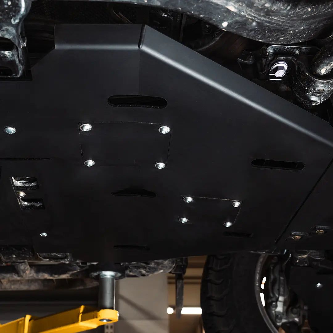 Cali Raised 2014+ Toyota Tacoma Cat Shield & Transmission Skid Plate - Hybrid/Aluminum/Powder Coat