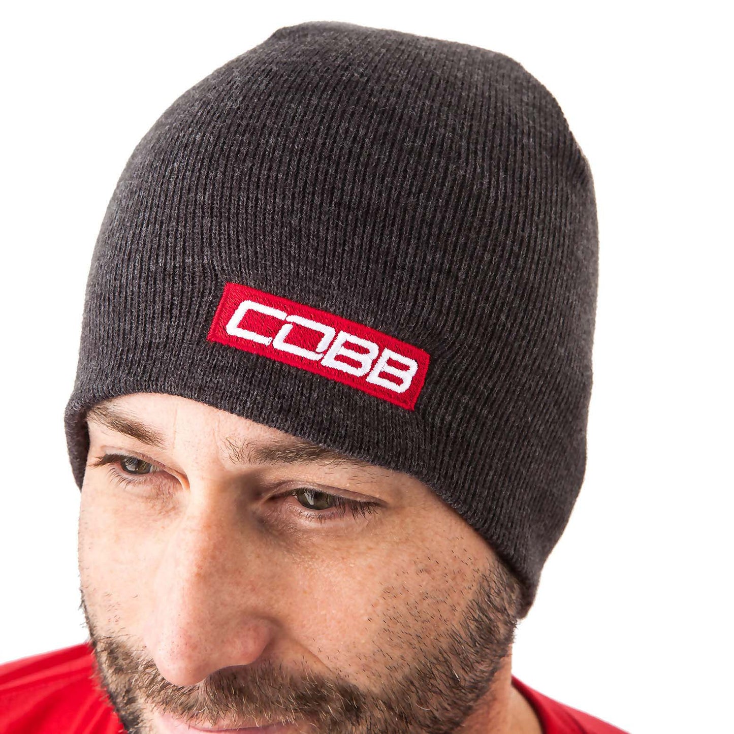 Cobb Tuning Bar Logo Knit Beanie – Gray w/ Red Logo (CO-BEANIERED)
