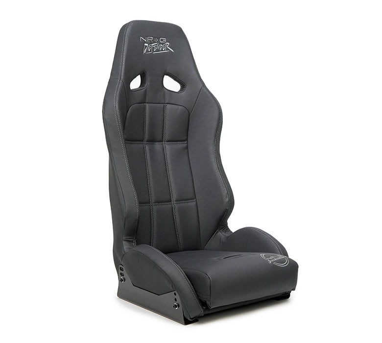 NRG Defender Water Resistant Steel Frame Susp. Seat - Black w/Black Trim/Defender Logo/Side Bracket - DF-100MB-S