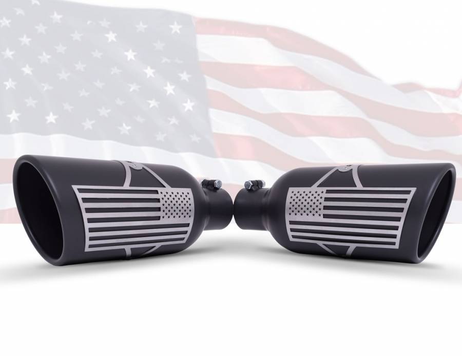 Gibson PATRIOT FLAG ROLLED EDGE ANGLE EXHAUST TIP, BLACK CERAMIC, INLET 2.50-2.75 IN.; OUTLET 5 IN.; L-12 IN - 71-1013 Gibson