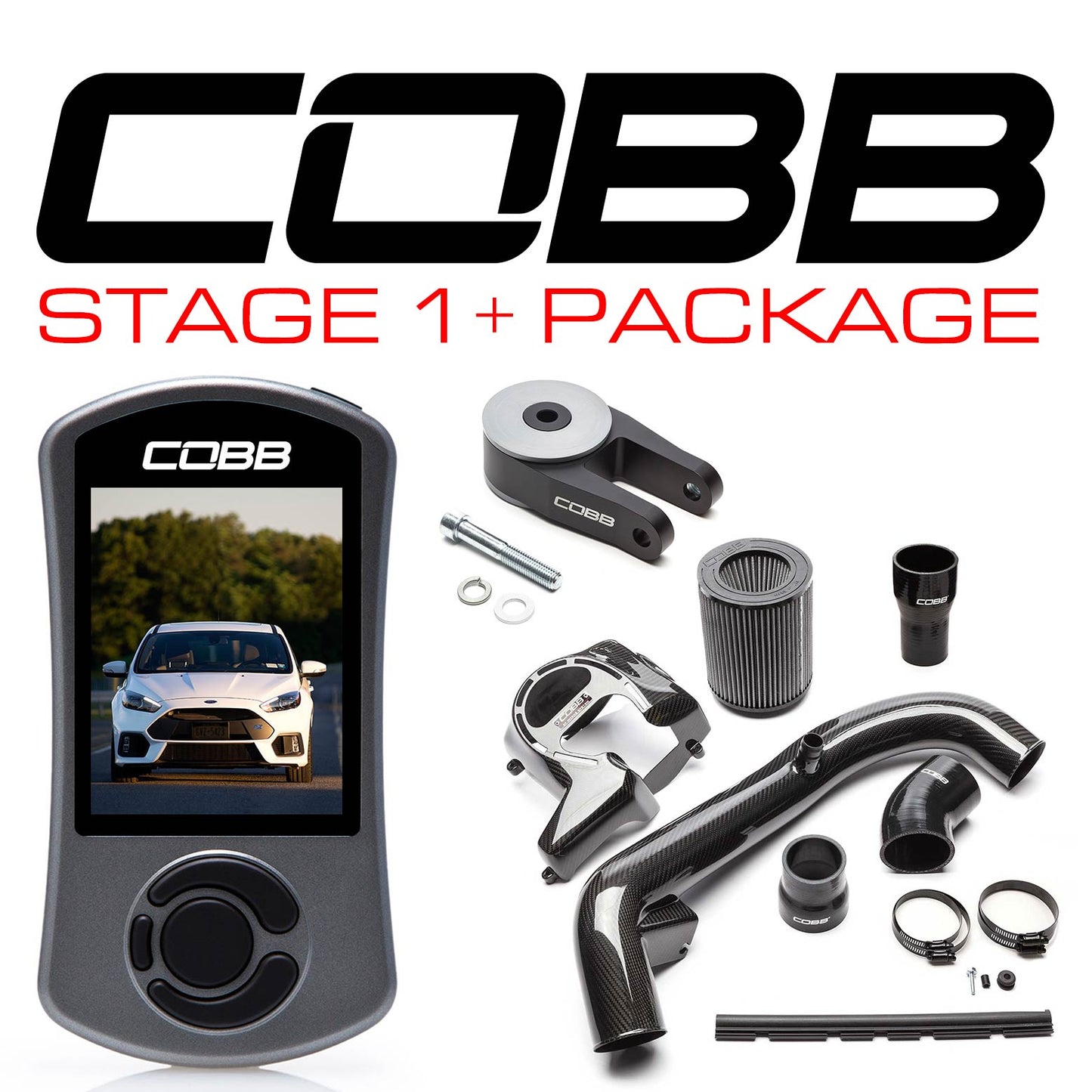 COBB 16-18 Ford Focus RS Stage 1+ Carbon Fiber Power Package FOR004001P