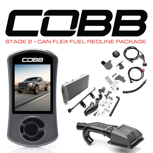 Cobb 17-20 Ford F-150 Ecoboost Raptor Stage 2+ CAN Flex Fuel Redline CF Power Package - Silver - FOR0050020SL-RED-FF