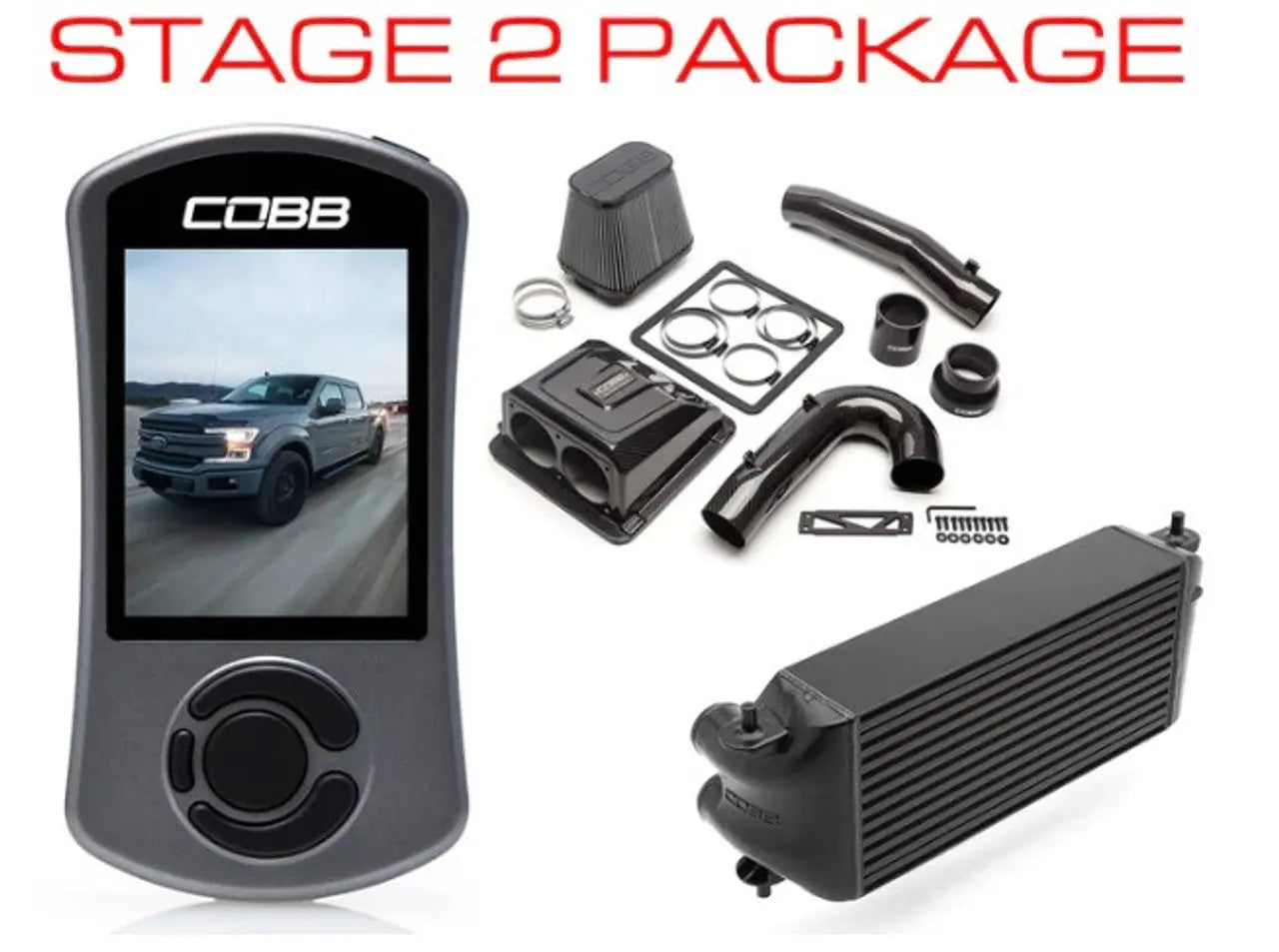COBB 17-19 Ford F-150 Ecoboost 3.5L w/TCM Stg 2 Pwr Pkg - Blk (Factory Loc. I/C + NO INTAKE) FOR0060S20BK-TCM-NI COBB