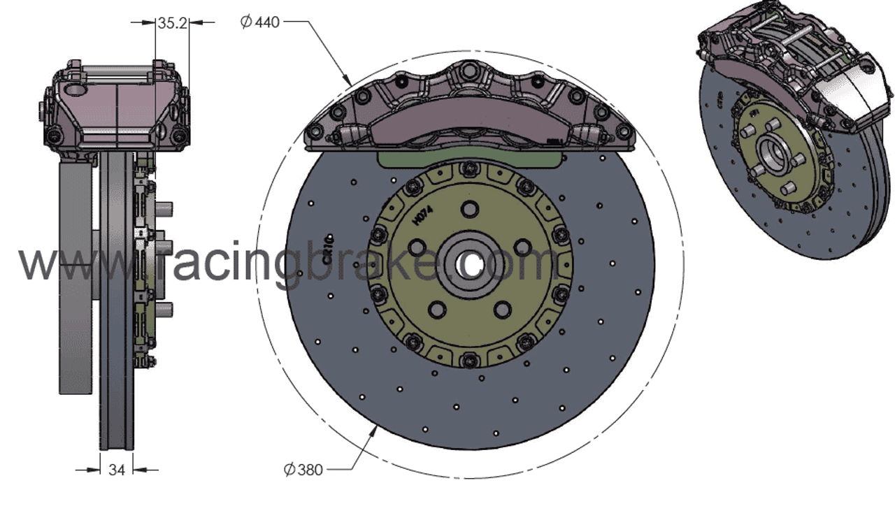 Brembo 2014+ Tesla Model S 6 Piston 2pc 394x36 CCM Front GT BBK 1VE.9207A