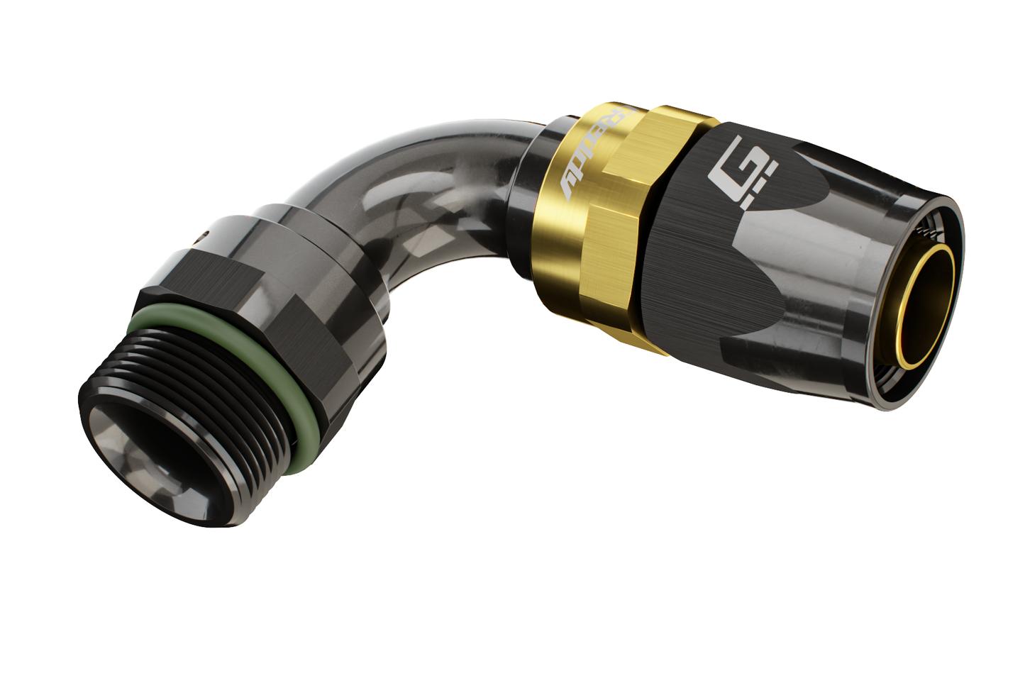 GReddy AN10 90 Degree Swivel Hose End - Black/Gold Anodized