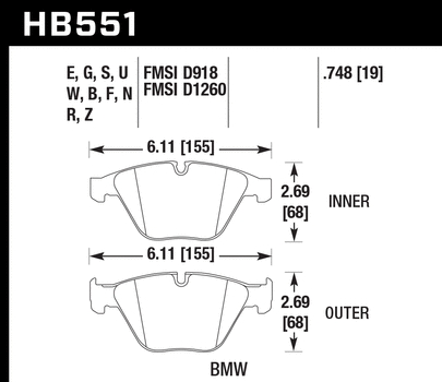 Hawk Performance HP+ Front Brake Pads - HB551N.748