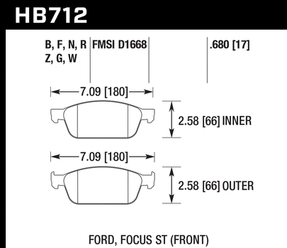 Hawk Performance HP+ Front Brake Pads - HB712N.680