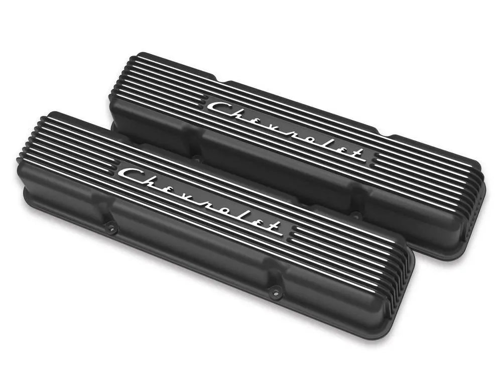 Holley SBC Valve Covers Finned Vintage Series Black - 241-108
