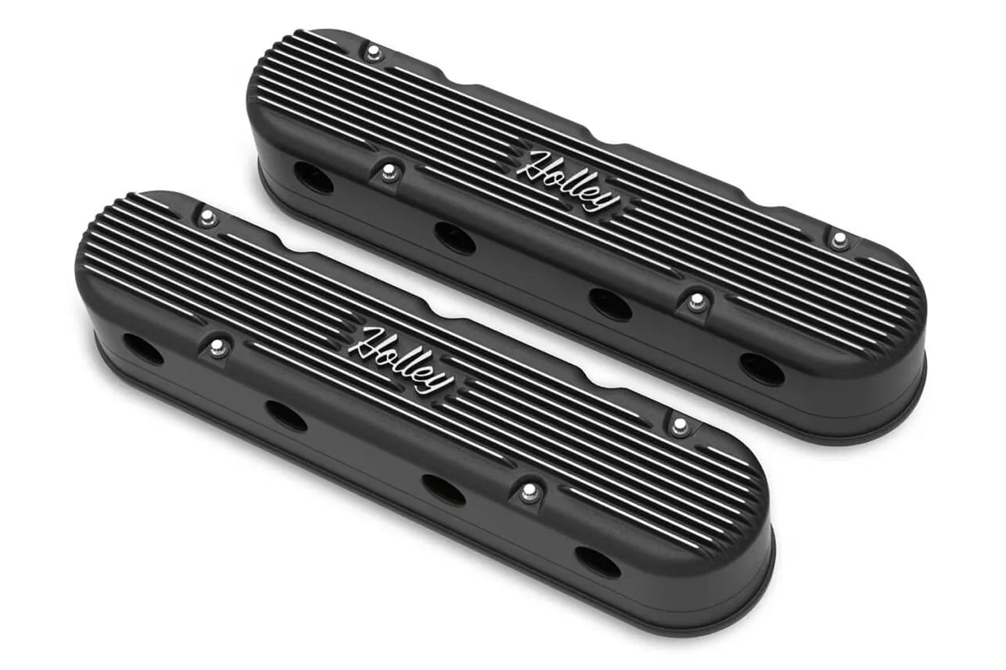Holley 2-Piece Cast Alm GM LS Valve Cover Set - Black - 241-172