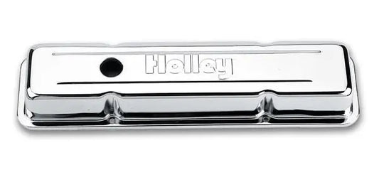 Holley SBC Chrome Valve Covers w/Holley Logo - Short - 241-80