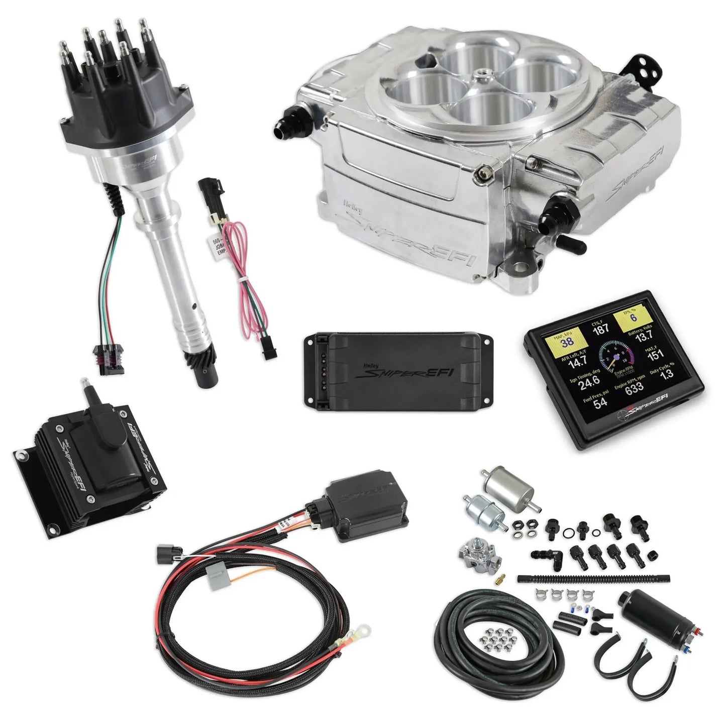Holley Sniper-2 EFI Master Kit w/SBC Ignition Polished - 550-510-3PK-SBC