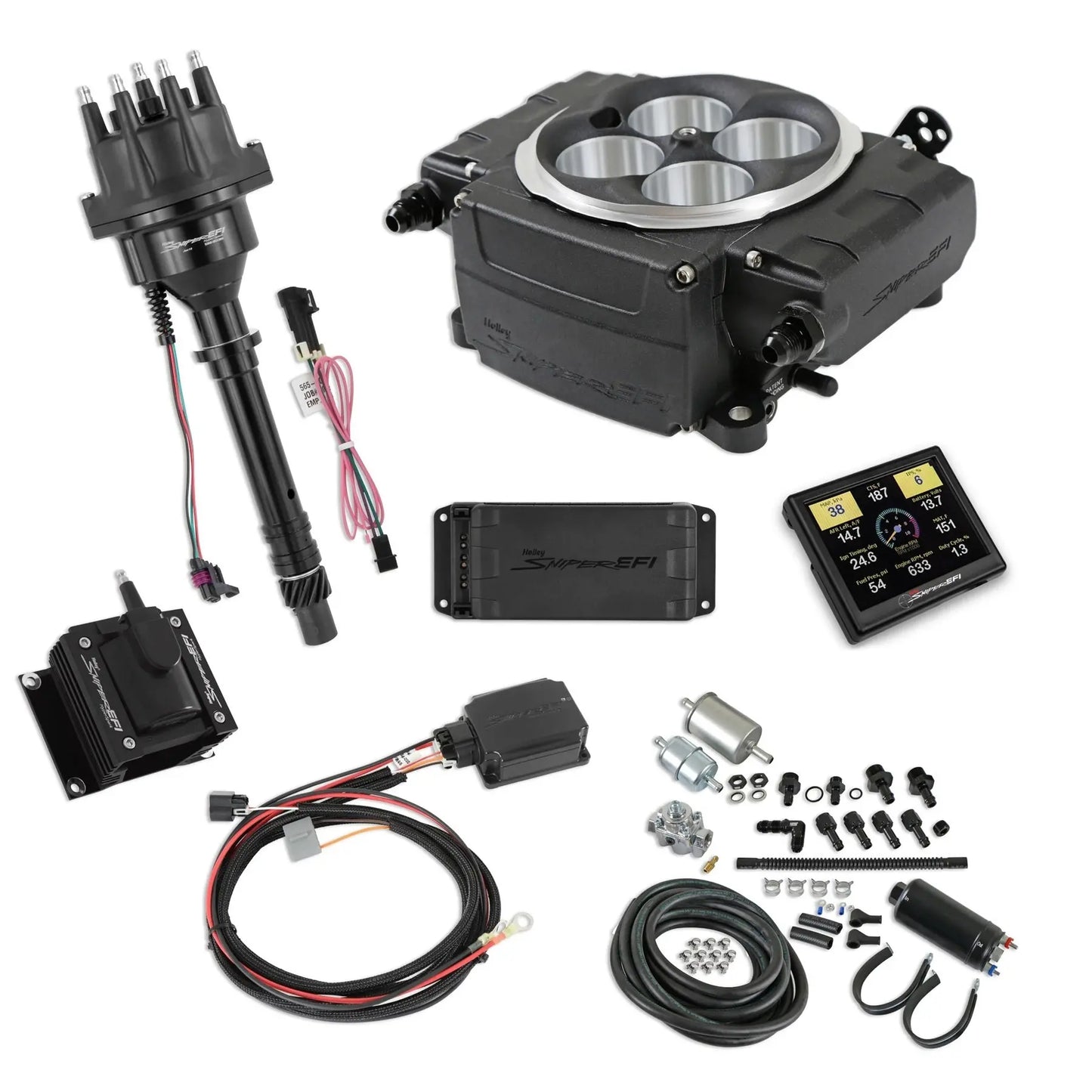 Holley Sniper-2 EFI Master Kit w/SBC Ignition Black - 550-511-3PK-SBC