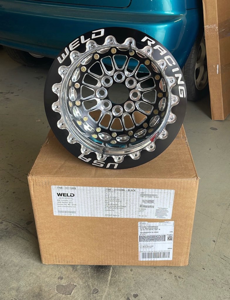 Weld Tuner Import Drag 13x11 / 4x100mm BP / 4.5in. BS Black Center Black Double Beadlock M/T Wheel