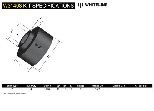 Whiteline Plus 10/65-73 Mustang / 11/92-9/95 Toyota Camry Rear Shock Absorber - Upper & Lwr Bushing