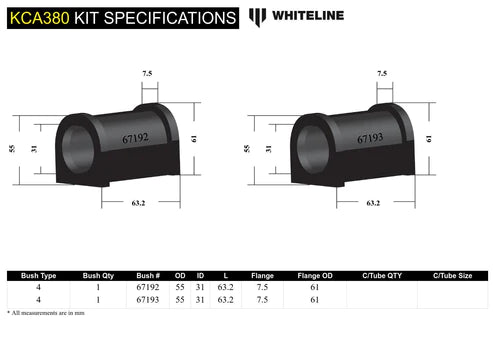 Whiteline 86-89 Mazda RX7 Series 4 / 05/89-91 RX7 Series 5 Front Caster Adj Kit  - KCA380 Control Arm