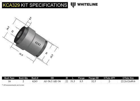 WHITELINE 09 LANCER RALLIART REAR CAMBER ADJ KIT-CONTROL ARM UPPER BUSHES - KCA329