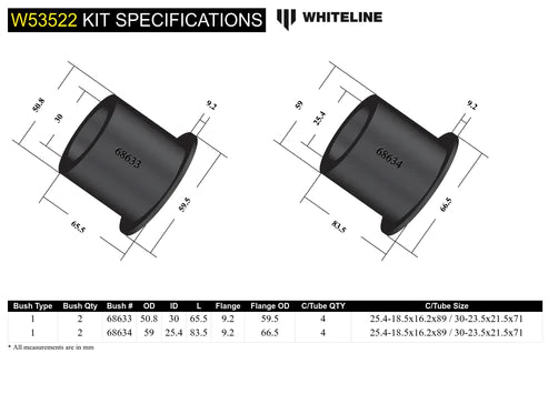 WHITELINE 07-14 TOYOTA FJ CRUISER FRONT CONTROL ARM LOWER INNER BUSHING KIT - W53522