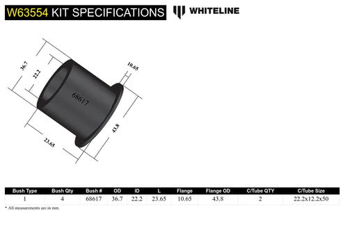 WHITELINE PLUS 2010 VOLKSWAGEN CC REAR CONTROL ARM LOWER OUTER BUSHING KIT - W63554 Whiteline