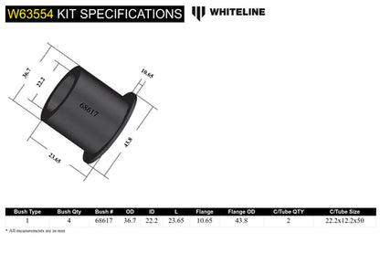 WHITELINE PLUS 2010 VOLKSWAGEN CC REAR CONTROL ARM LOWER OUTER BUSHING KIT - W63554 Whiteline