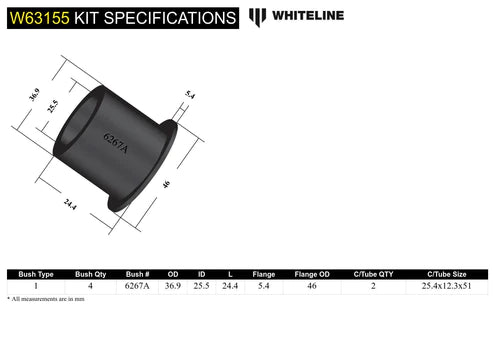 WHITELINE PLUS 10+ CHEVROLET CAMARO / 8/06-8/09 PONTIAC G8 REAR LOWER OUTER CONTROL ARM BUSHING KIT - W63155 Whiteline