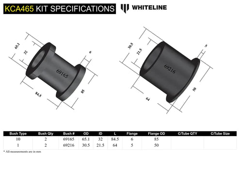 WHITELINE 09-18 FORD FOCUS RS / Mazda FRONT CONTROL ARM BUSHING - KCA465 Whiteline