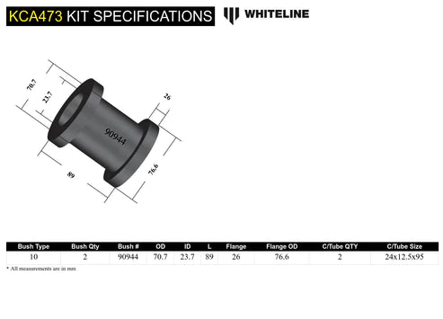 WHITELINE 15-18 BMW M3 FRONT RADIUS ARM LOWER BUSHING KIT - KCA473 Whiteline