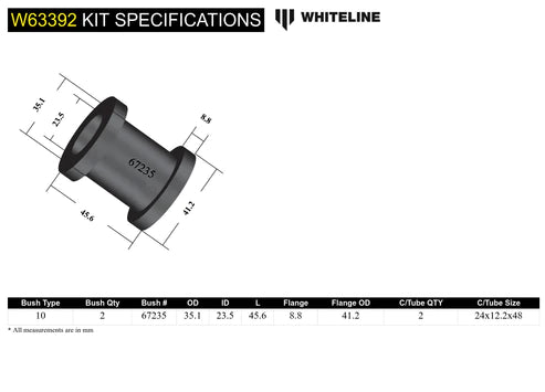 Whiteline Plus 7/03-11 Mazda RX8 Rear Toe Arm Inner Bushing Kit
