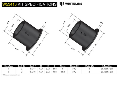 WhitelinPlus 05+ Mazda Miata/MX5 / 07/03+ RX8 Front Lwr Inner Front Control Arm Bushing Kit Whiteline