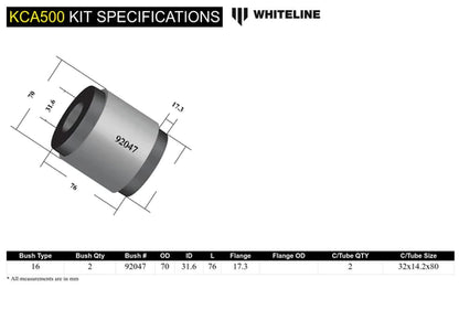 WHITELINE 18-23 KIA STINGER FRONT CONTROL ARM LOWER BUSHING KIT DOUBLE OFFSET - KCA500 Whiteline