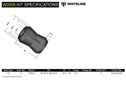 WHITELINE 7/04-06 SAAB 9-2X / 4/93-9/02 & 9/07-8/12 IMPREZA WRX & STI KLC26/32 SWAYBAR SERVICE KIT - W0008