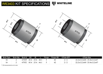 Whiteline Plus BMW 05+ 1 Ser/3/05-10/11 3 Ser Front Control Arm - Upper Inner & Outer Bushing Kit Whiteline