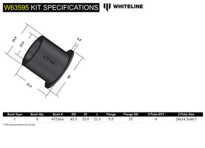 WHITELINE 02-05 HONDA CIVIC SI REAR CONTROL ARM LOWER OUTER BUSHING KIT - W63595 Whiteline