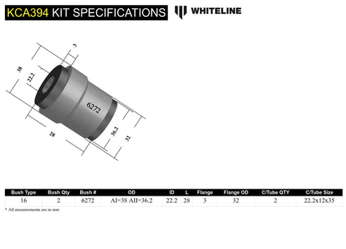 Whiteline 99-04 Ford Focus LR Rear Camber adj kit-upper c/arm bushes KCA394