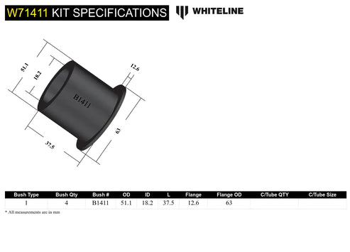 Whiteline W71411 Rear Spring Eye Front Bushing Kit for 1961-1966 Ford Falcon